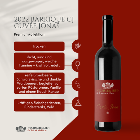 Cuvée Jonas Barrique Rotwein aus Spätburgunder & Cabernet Dorsa trocken vom Weingut Wechsler Erben aus Rheinhessen